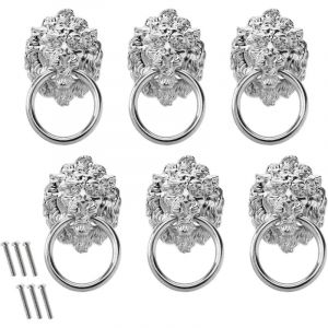 Poign&eacute;e vintage en argent, 6 pi&egrave;ces, t&ecirc;te de lion, bouton en alliage de zinc avec vis, convient pour armoire, tiroir, coffre, bo&icirc;te en bois