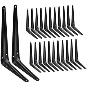 Lot de 24 supports d'étagère en métal noir robuste 10 x 7,5 cm, supports décoratifs en fer forgé pour étagères en bois