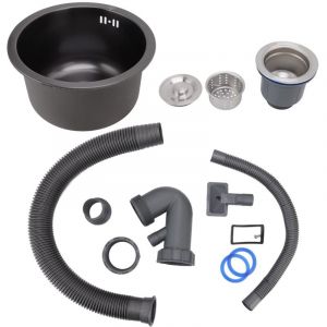 Mini &eacute;vier de Cuisine Rond en Acier Inoxydable, Bassin Simple sur Comptoir, Sous Comptoir, avec Accessoires de Vidange pour la Maison, Noir 11,73 X