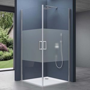 Portes de douche autolevantes avec bande opaque 70x80 paroi de douche Ravenna24MS pare douche en angle 70x80x190cm - Transparent avec bande opaque