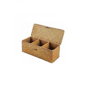 Gabrielle - Panier de Rangement avec Couvercle Rectangulaire Coffre en Osier avec Compartiments Organisable Papier Toilette Snack Jouets