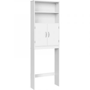 Yaheetech Meuble WC Dessus de Toilette/Machine &agrave; Laver, 72 x 20 x 195 cm, Armoire de Rangement de Salle de Bain, 2 &Eacute;tag&egrave;res Ouvertes et 1 Placard,