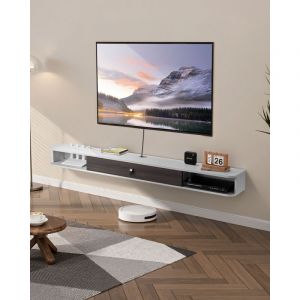 VEVOR Meuble TV flottant, 180 cm, console multimedia murale avec passe-cables, etagere TV flottante moderne en panneaux de particules avec rangement,