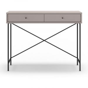 Meuble console, table de console avec 2 tiroirs aspect bois coloris Moka et pieds en m&eacute;tal noir - Longueur 110 x Profondeur 35 x Hauteur 85 cm