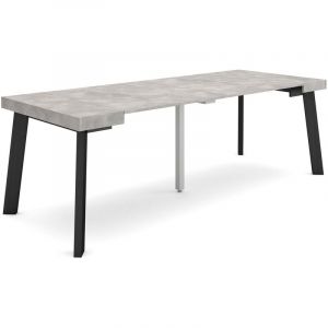 Skraut Home - Table console extensible, Console meuble, 220, Pour 10 personnes, Pieds en bois, Style moderne, Gris Ciment