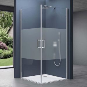 doporro Portes de douche autolevantes avec bande opaque 100x70 paroi de douche Ravenna24MS pare douche en angle 100x70x195cm montage réversible
