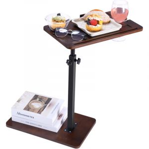 Decdeal - Table d'appoint, plateau de canapé, table de canapé réglable en hauteur avec support de téléphone rotatif, table d'appoint en forme de c