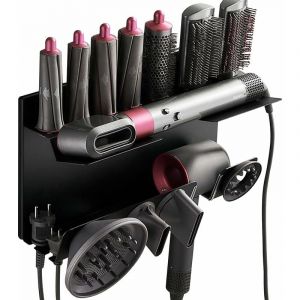 2 en 1 Support Seche Cheveux pour Dyson Airwrap Complete & Dyson Supersonic, sans Perçage Support Dyson Airwrap mit Vis & Colle, Support Mural
