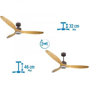 Klassfan - Ouray de Ventilateur de plafond et destratificateur moteur dc Blanc pales bois clair 25 &agrave; 40 m&sup2; OurayDC4P7Sw132
