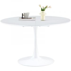 Table de salle &agrave; manger ronde moderne, haute, pour cuisine, salle &agrave; manger, salon, bureau, 4 &agrave; 6 personnes, 120 cm, blanc