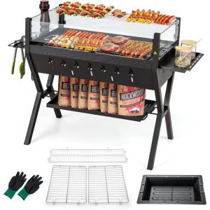 Costway - Barbecue à Charbon de Bois Extérieur, Gril au Charbon de Bois en Acier Inoxydable avec Pare-vent, Supports d'Assaisonnement, Étagère de