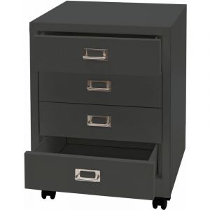 Caisson à roulettes HHG 423, armoire à tiroirs acier armoire à dossiers, métal 55x40x41cm 4 tiroirs, gris foncé
