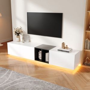 Meuble TV 2 portes 1 tiroir 1 compartiment rangement Armoire tv LED 190x40x35cm Design &eacute;peautre moderne Meuble salon Noir blanc