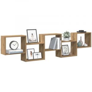 &Eacute;tag&egrave;re cube murale 5 compartiments-&Eacute;tag&egrave;re murale-&Eacute;tag&egrave;re Suspendue ch&ecirc;ne artisanal 999783