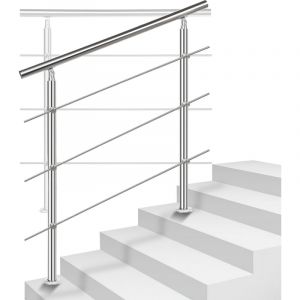 Tolletour - Rampe d'escalier en Acier Inoxydable Garde-Corps pour Jardin Balcon Main courante en acier inoxydable avec 2 poteaux - 80 cm avec 3