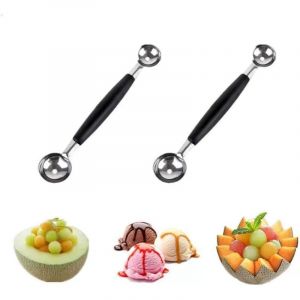 Double Boule &agrave; Melon Diam&egrave;tre 25/30 mm Lot de 2 Cuill&egrave;res Creuses Double Face en Acier Inoxydable Forme Sph&eacute;rique pour Melon Emporte-Pi&egrave;ce L&eacute;gumes