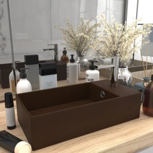 Design In - Vasque à poser Lavabo Évier à poser Bac à laver de salle de bain avec trop-plein Céramique Marron foncé CVW53701