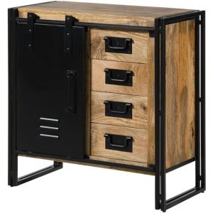 Massivmoebel24 - Commode en bois de manguier 90x45x90 laqu&eacute; naturel clair / M&eacute;tal noir blackburn 108