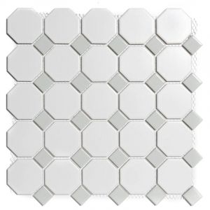 Mosa&iuml;que de gr&egrave;s c&eacute;rame cabochons Paris Octagon - Gris et blanc - bo&icirc;te de 0.87 m2