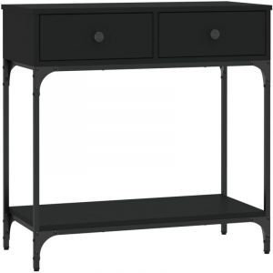 Décoshop26 - Table console d'entrée fonctionnel et stylé avec tiroirs 75 x 34,5 x 75 cm bois d'ingénierie noir et métal DEC032154