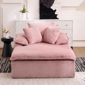 Canap&eacute; Chaise longue 46 cm - Design int&eacute;rieur sans structure, fauteuil de lecture confortable avec accoudoirs larges, Velours c&ocirc;tel&eacute; - Rose