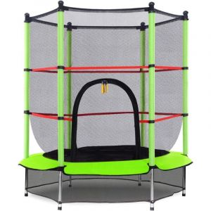 Costway - Trampoline &oslash; 140 cm,Filet de Protection,Echelle,Rond,Vert