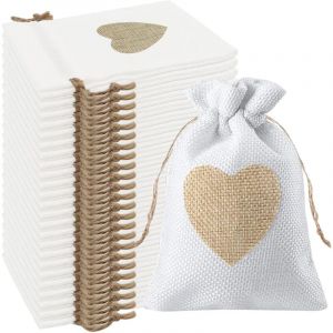 Sollbry - 24Pcs Motif de Coeur Sachets en Toile de Jute Pochettes 10 14CM, pour Dragees Mariage pour Bonbons Adeaux Cadeau Baptême Anniversaire Noël