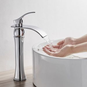 Auralum - Mitigeur Lavabo Cascade Rond pour Vasque à Poser Robinet pour Lavabo et Vasque Salle de Bain Monocommande Design Robinet Cascade Gourd