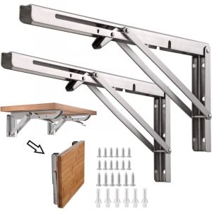 Bluedeer - Support d' Étagères Pliable,12' / 300mm Acier Inoxydable Equerre Rabattable Murale, Lot de 6 Lourds Support Console Pliable Rétractable