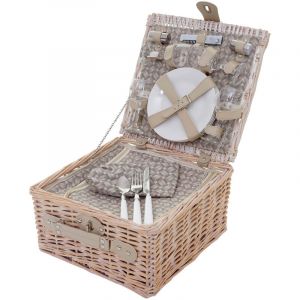 HHG - Panier de pique-nique, set pour 4 personnes, sac + compartiment frigorifique, beige