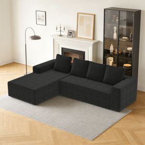 Canap&eacute; modulaire d'angle en L avec assise profonde,canap&eacute; cloud 4 places,canap&eacute;s de compression,261x168x58cm,tissu velours c&ocirc;tel&eacute;(Noir)