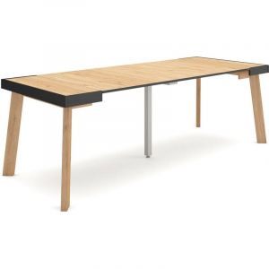 Skraut Home - Table console extensible, Console meuble, 220, Pour 10 personnes, Pieds en bois, Style moderne, Chêne