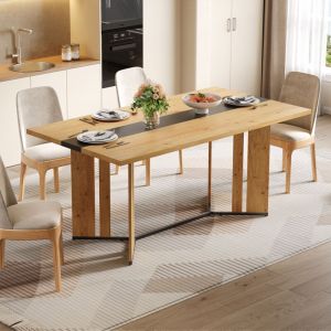 Table &agrave; manger 150x80x76cm Design scandinave plateau m&eacute;lamin&eacute; panneau MDF Naturel Noir