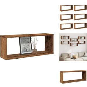 Étagères murales cube 6 pcs vieux bois 60x15x23 cm - Étagère Murale Cube - Étagères Murales Cube - Stockage En Forme De Cube - Étagère En Forme De