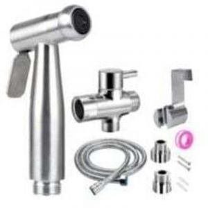 Douchette Wc Kit Complet - Kit Douchette Wc avec Vanne 3 Voies (1/2"-3/8") I Tailles Standards France (Argent)