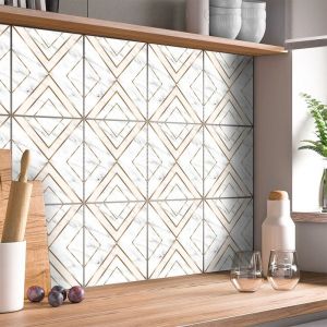 Sticker Mural Carrelage adh&eacute;sif Cuisine Salle de Bain - 24 stickers carrelages effet marbr&eacute; ros&eacute; et dor&eacute; - 24stickers10x10cm