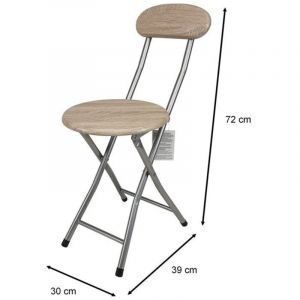 Tabouret Pliant En Bois Fonc&eacute; Et M&eacute;tal Avec Support De Dossier Camping