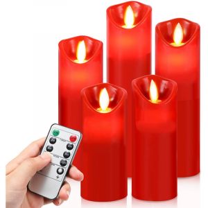 Wolketon Lot de 5 Bougies &agrave; LED en cire avec t&eacute;l&eacute;commande chronom&eacute;tr&eacute; Lumi&egrave;res LED vacillante fixe Bougie chandelle