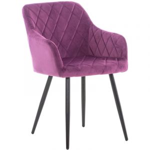 Chaise de salle à manger design retro coutures décoratives en losanges assise en tissu violet 100002107