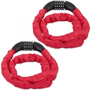 Antivol vélo en lot de 2, Cadenas à code, Chaine anti-vol pour vélo, moto ou poussette, 5 chiffres, acier, 120 cm, rouge