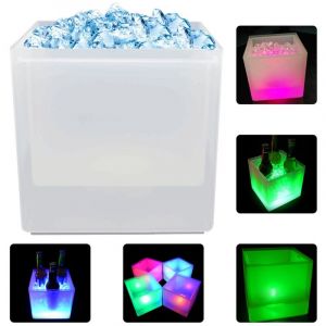 Seau &agrave; glace avec &eacute;clairage LED 6 couleurs, seau &agrave; glace carr&eacute;, id&eacute;al pour refroidir le champagne, le vin, la bi&egrave;re et autres boissons, parfait pour
