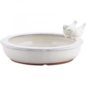 Bain d'oiseau rond en c&eacute;ramique - Blanc - D 26,9 cm - Livraison gratuite