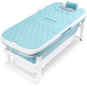 Einfeben - Baignoire bébé Baignoire pliable pour adulte Mobile Baignoire portable avec couverture rouleaux plateau 132x60x50cm - bleu