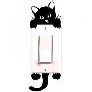 Memkey - 2 pcs Chat Autocollant Mural, Interrupteur D&eacute;corations Chambre de b&eacute;b&eacute; Stickers Noir