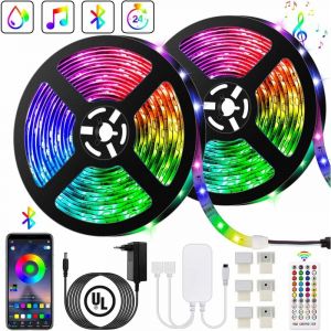 Aiducho - Ruban Led Bleutooth,10m (5mx2)Bande Led 300 Leds 5050 Rgb Ip65,ContrLé Par App Du Smartphone, Synchroniser Avec Rythme De Musique/Fonction