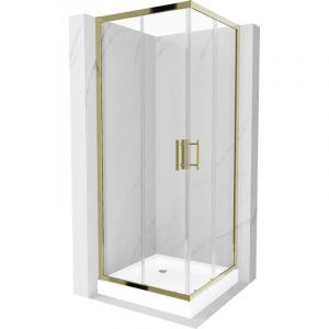 Mexen - Rio cabine de douche carrée 70 x 70 cm, transparent, dorée + receveur Rio, blanc - 860-070-070-50-00-4510