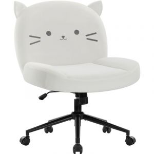 IWMH Chaise de bureau sans accoudoir avec roulettes, Chaise d'ordinateur ergonomique à jambes croisées, Siège large et réglable en hauteur (Blanc)