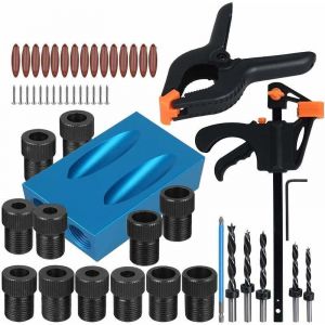 Gabarit de percage oblique 57pcs, Guide per&ccedil;age bois, Gabarit de trou de poche set, Guide per&ccedil;age avec pointes perceuse 15 &deg; adaptateur pour trou de