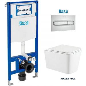 Roca - Bati-Support duplo avec réservoir encastrable, plaque chrome brillant, wc suspendu trend 49CM par koller pool