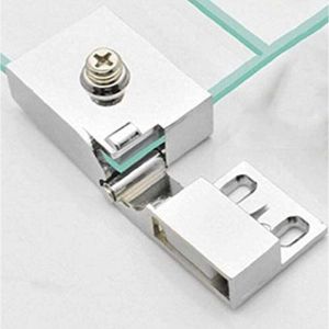 paire / charni&egrave;re de porte en verre sans cadre armoire &agrave; vin vitrine charni&egrave;re de porte en verre mont&eacute;e lat&eacute;rale int&eacute;gr&eacute;e (Argent)-LIAIKI